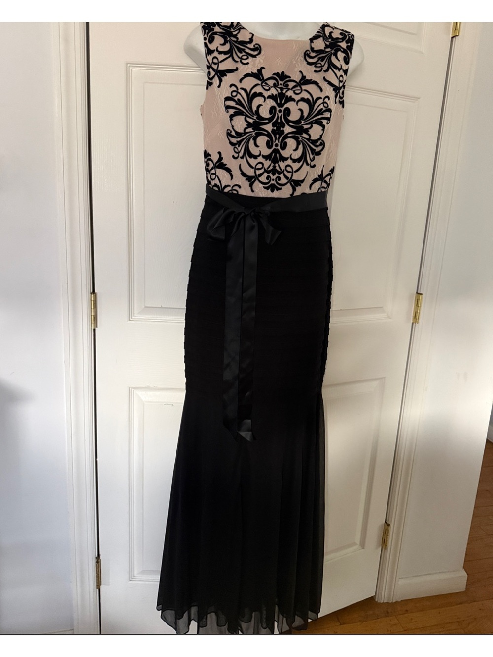 Betsy & Adam Black and Blush Embroidered Maxi Dress